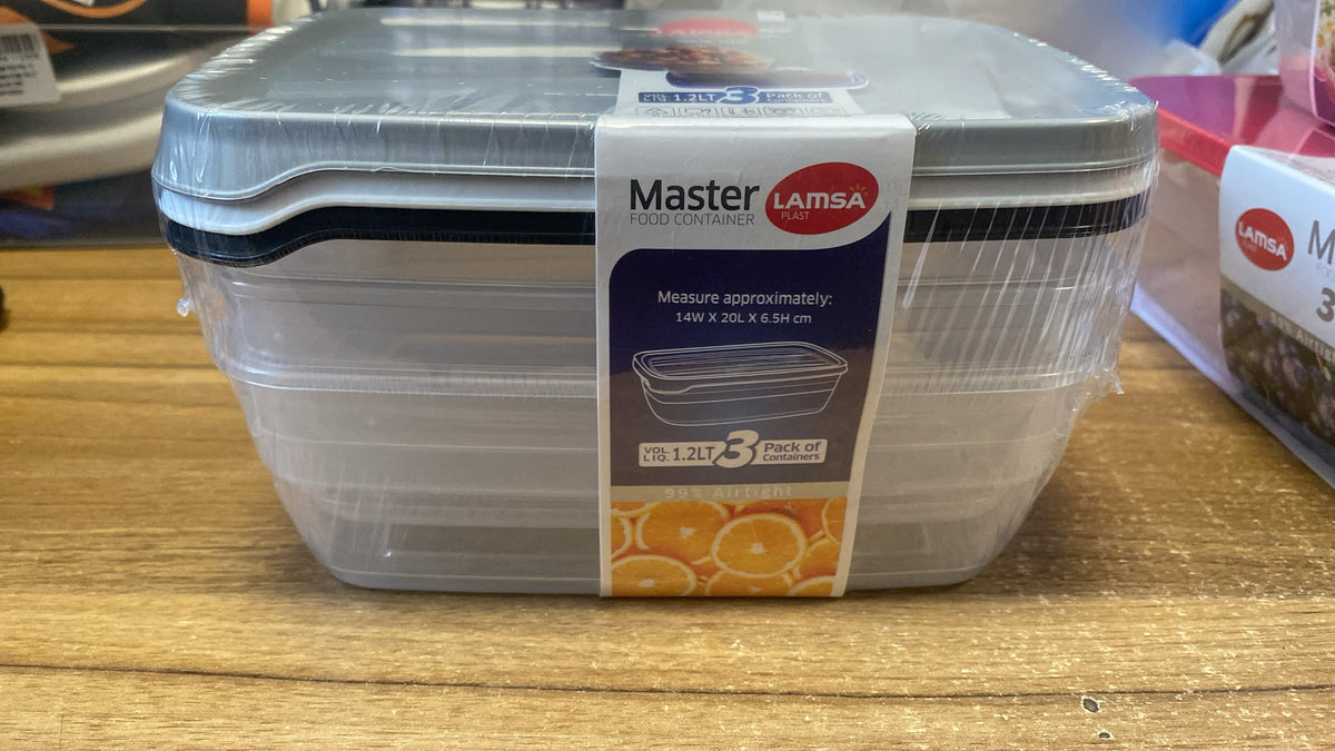 Plastic Food Container 99%Airtight 1.2L 3Pack 14x20x6.5cm(approx.) 275g(NW) SKU 14154