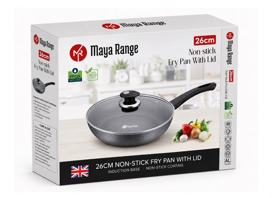 Maya Range Non-Stick Frying Pan with Lid – Black, 26 cm, 2 mm SKU MR1271