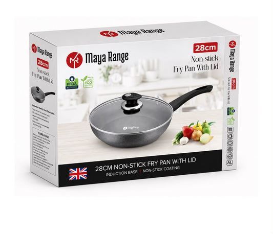 Maya Range Non-Stick Frying Pan with Lid – Black, 28 cm, 2.0 mm SKU MR1272