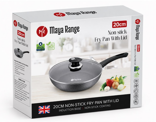 Easy-Release Maya Range Non-Stick Frying Pan with Lid – Black 20 cm, 2.0 mm SKU 1268