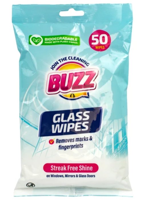 Buzz Biodegradable Glass wipes 50pk 324843