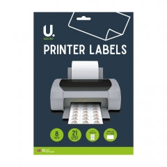 U. Printer Labels for Office Organisation and Mailing 8 Sheets 21 Labels Per Sheet 30x22x2cm 110g SKU MW-5060082938993-PP