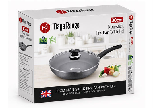 Easy-Release Non-Stick Frying Pan with Lid – Maya Range Black 30 cm SKU MR1273