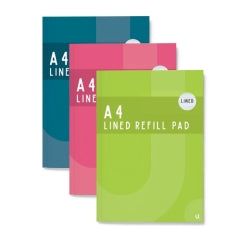 A4 Lined Refill Pad Colour Asst 30x21.2x0.8cm 328g SKU P1100