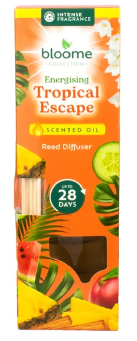 Scented Oil Reed Diffuser for Vibrant Home Fragrance Bloome Collection Tropical Escape Up to 28 Days 30ml SKU MW-5056683934830-PP