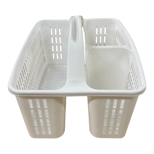 Plastic Handle Organiser Caddy for Effortless Cleaning and Storage 3 Compartments Central Carry Handle Ventilated Sides White SKU MW-8699120034037-PP