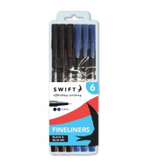 Swift Fineliner Pens for Effortless Writing 0.5mm Tip Black and Blue Ink 6 Pack 43g SKU MW-5056709020356-PP