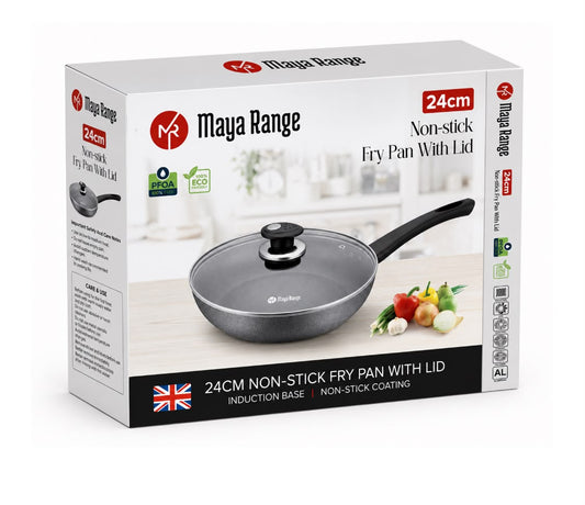 Non-Stick Frying Pan with Lid – Maya Range Black 24 cm, 2 mm SKU MR1270