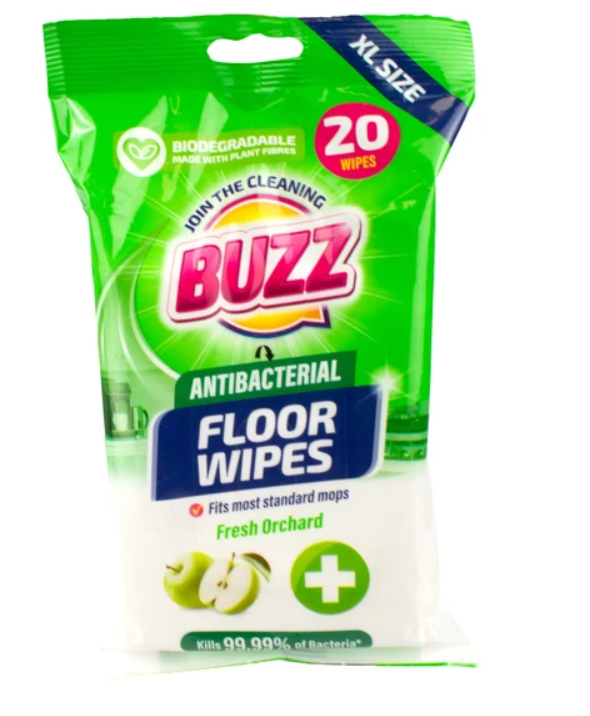 Buzz Biodegradable Floor Anti-Bac Wipes 20pk Fresh Orchard 324844