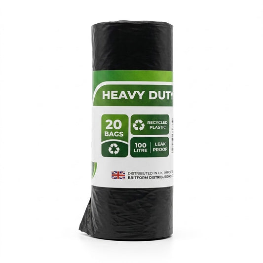 Heavy-Duty Recycled Bin Bags 100L, Pack of 20, Leak-Proof Recycled Plastic, SKU8477