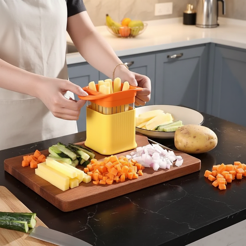 One Step Plastic Potato Chipper Fries Vegetable Cutter 10.5 x 15.5 x 9.5cm Assorted Colours 8055 (Parcel Rate)