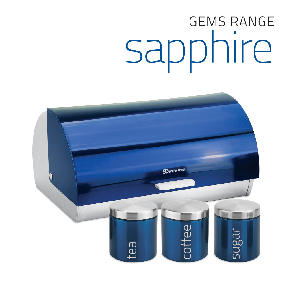 SQ Professional Gems Metal Bread Bin with 3 Canisters Sapphire 2578 (Big Parcel Rate)