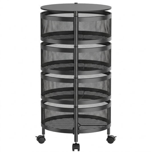 Metal Mesh 4 Tier Multipurpose Organiser Rack with Wheels 31 x 30.5 x 72.5 cm Grey SKU DL1002