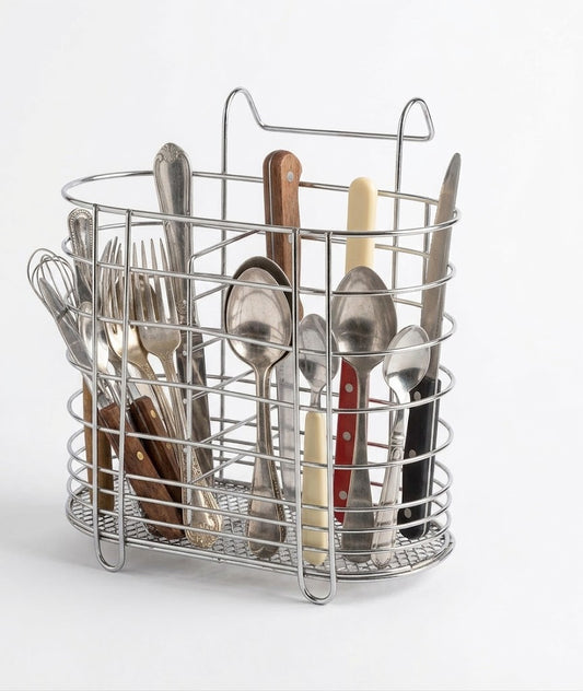 Metal Cutlery Holder Drainer Organiser with Hanging Hook 13 x 15 x 8 cm SKU 7408