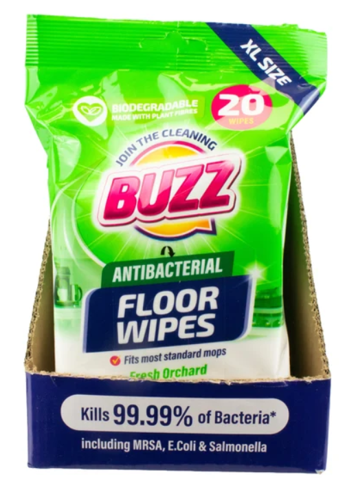 Buzz Biodegradable Floor Anti-Bac Wipes 20pk Fresh Orchard 324844
