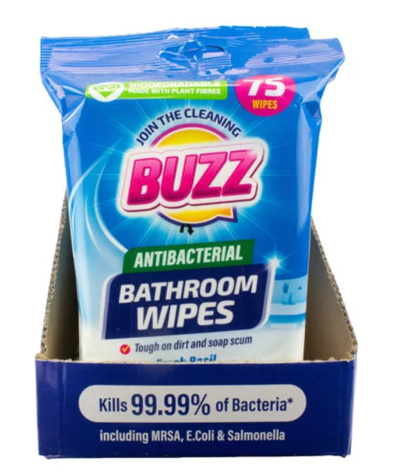 Buzz Biodegradable Bathroom Anti-Bac Wipes 75pk Basil Blossom 324843