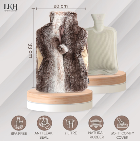 Hot Water Bottle-2L+Cover+Pocket+Poms SKU 2353