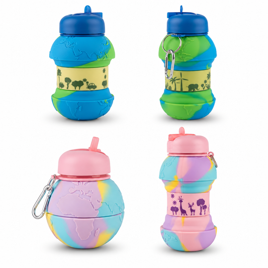 Space-Saving Collapsible Water Bottle – Globe Design, 500ml Assorted Designs SKU 7903