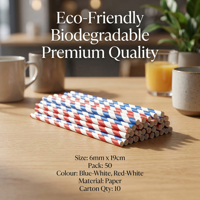 Biodegradable Paper Straws 6MM x 190MM 50pack ST80141