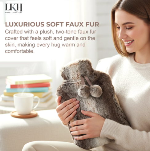 Hot Water Bottle-2L+Cover+Pocket+Poms SKU 2353