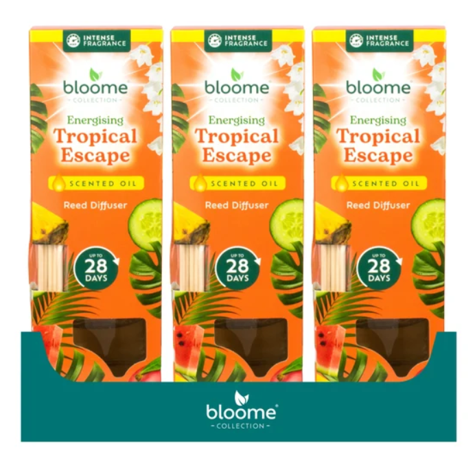 Scented Oil Reed Diffuser for Vibrant Home Fragrance Bloome Collection Tropical Escape Up to 28 Days 30ml SKU MW-5056683934830-PP