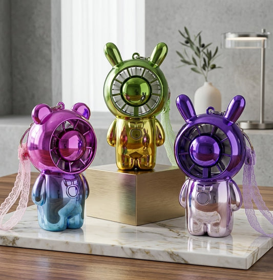 Mini Electric Hand Fan, Bear Shape, 6 x 12.3 x 5 cm, USB Rechargeable, Assorted Colours, SKU 7414B
