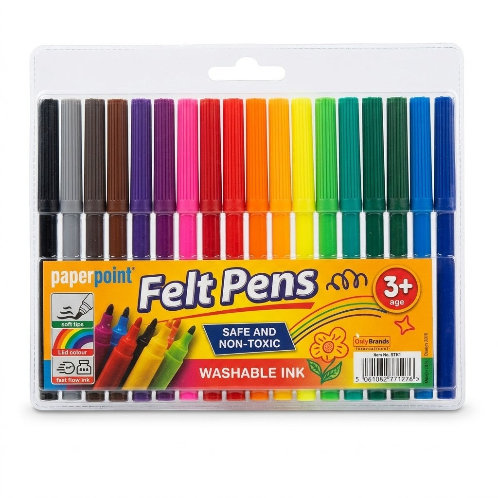 Felt Pens with Paper Point, Safe Non-Toxic Washable Ink, SKU STK1