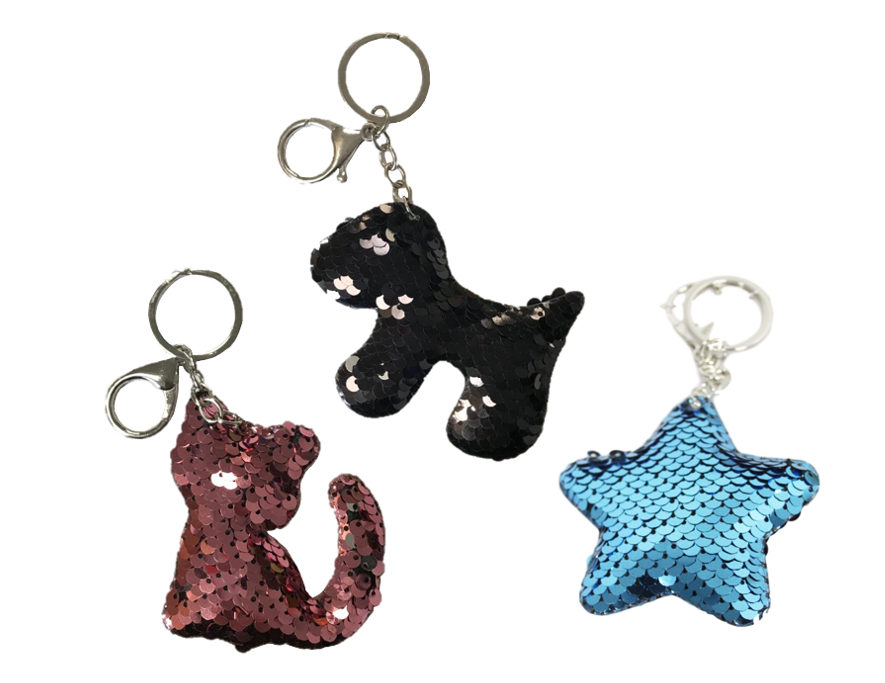 Soft Sequin Keychain 7 cm Assorted Designs and Colours 5432 (Large Letter Rate)