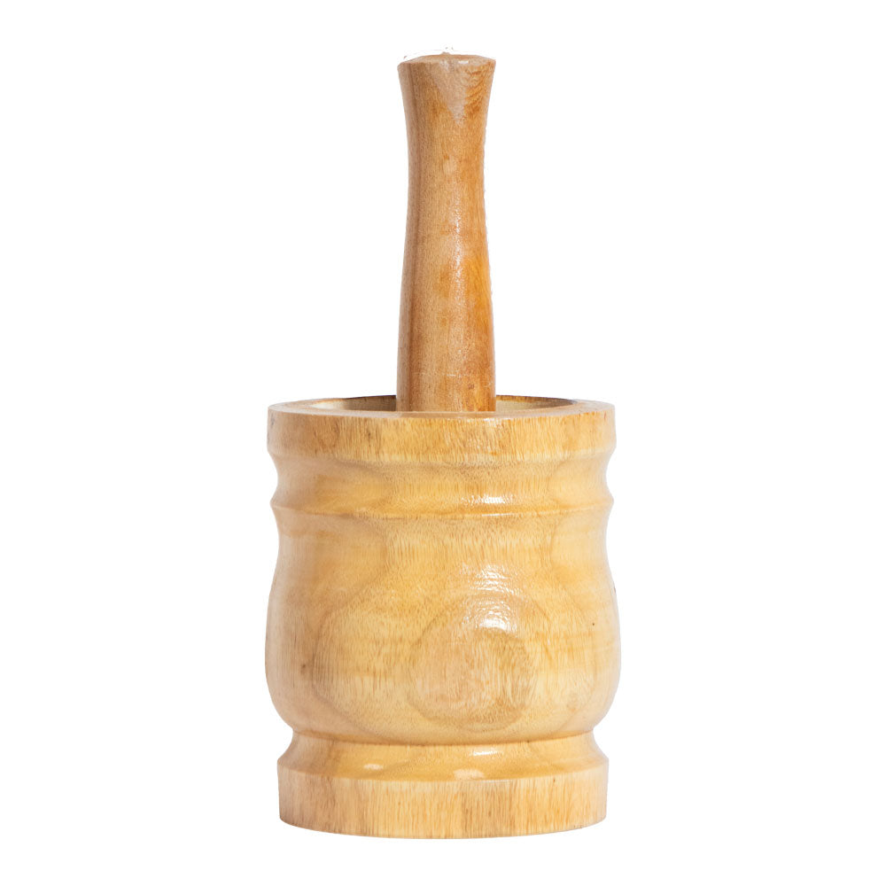 Durane Wooden Mortar & Pestle Medium 13 x 15cm Light Wood 5922 (Parcel Rate)