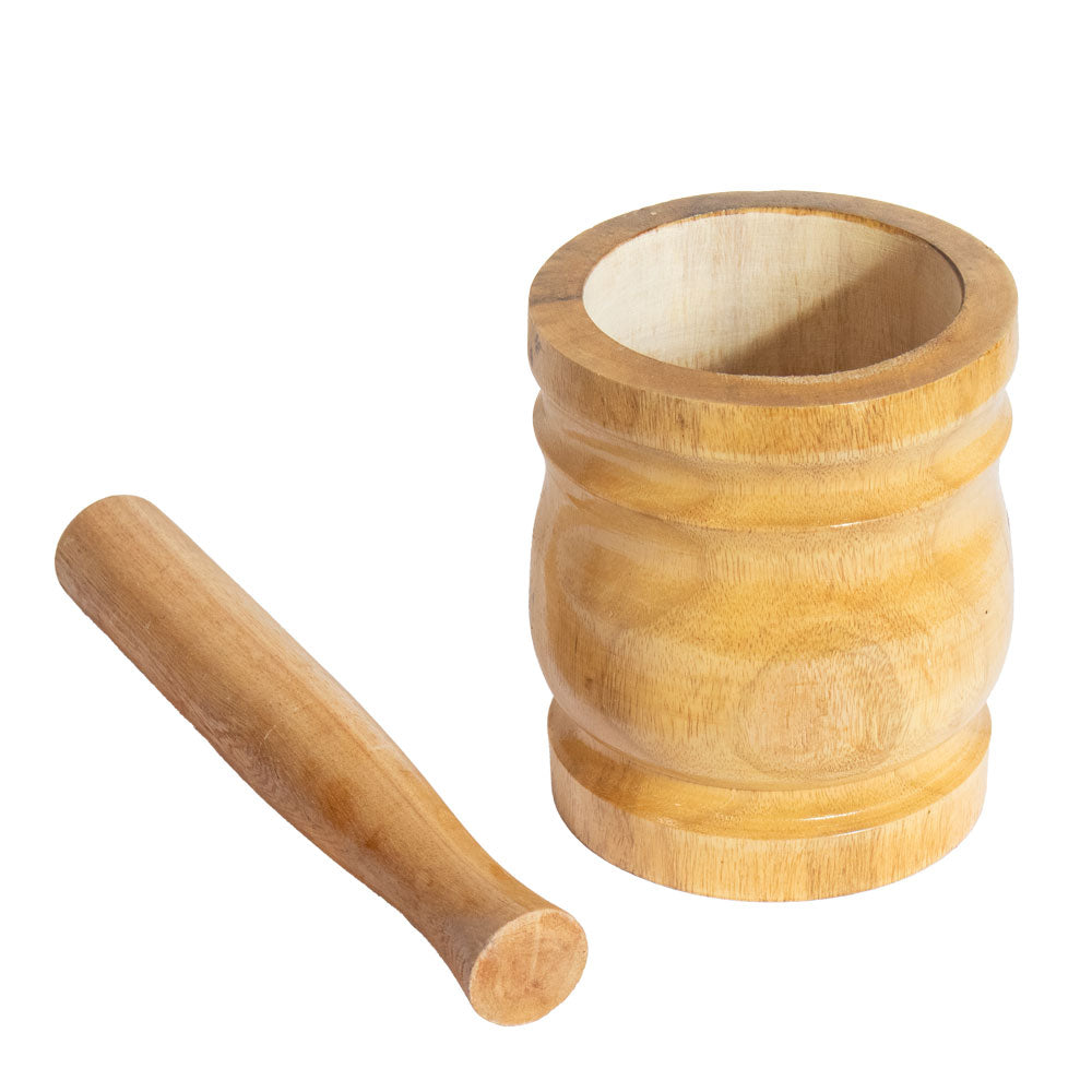 Durane Wooden Mortar & Pestle Medium 13 x 15cm Light Wood 5922 (Parcel Rate)