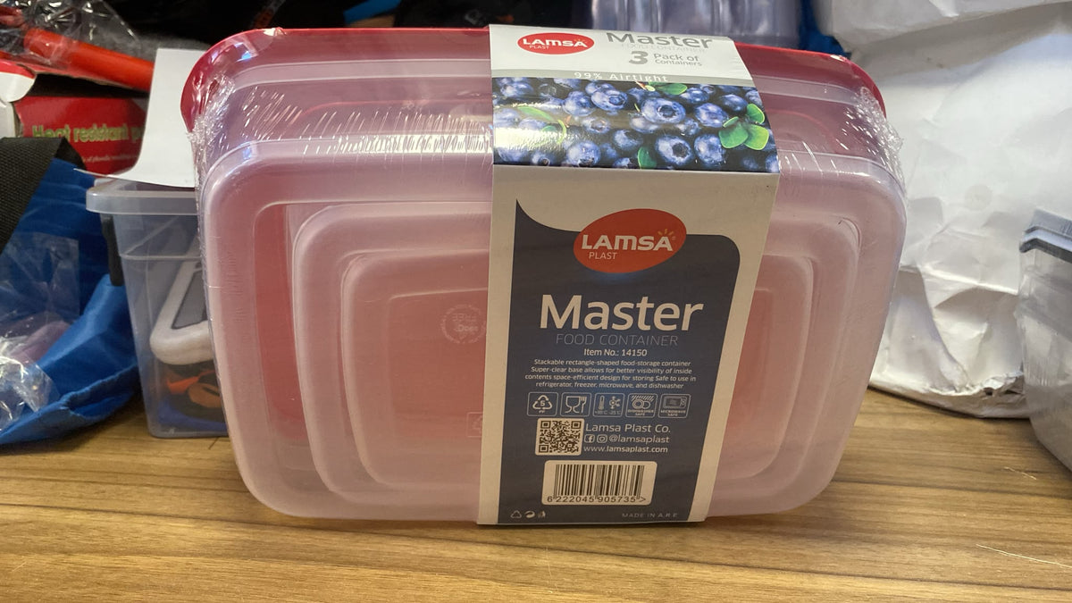 Lamsa Plast Master Plastic Food Containers for Kitchen Storage 3 Pack 99% Airtight Red 1.2L 1.8L 3.0L 375g SKU MW-6222045905735-PP