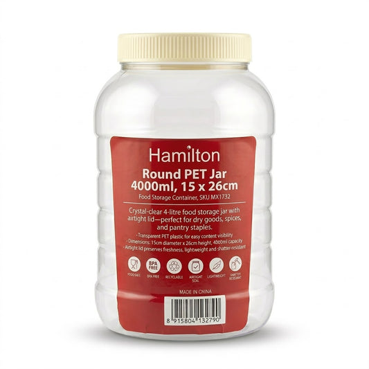 Round PET Jar 4000ml, 15 x 26cm – Food Storage Container, SKU MX1732