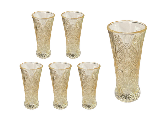 Small Half Pint Decorated Drinking Glass 15 x 7 cm Set of 6 Yellow Rose Gold 7057 (Parcel Plus Rate)