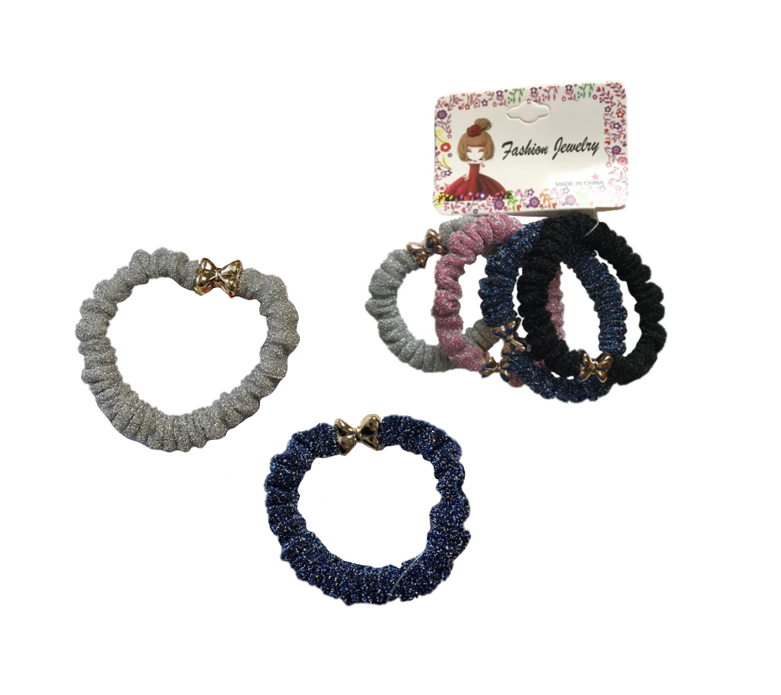Hair Bobble Elastic Tie Bow Detail Pack of 4 Assorted Colours 7334