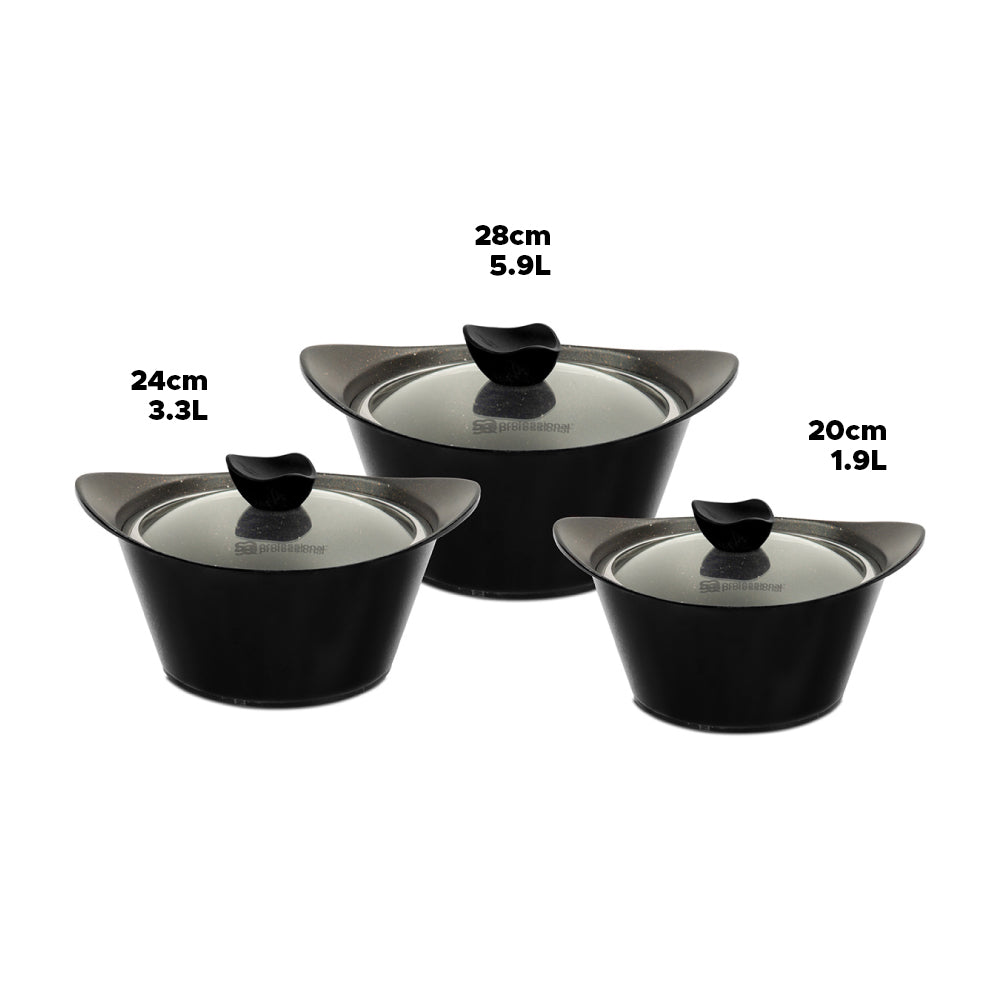 SQ Professional Caia Die Cast Stock Pot Set of 3 Black P97104 / 7420 (Big Parcel Rate)