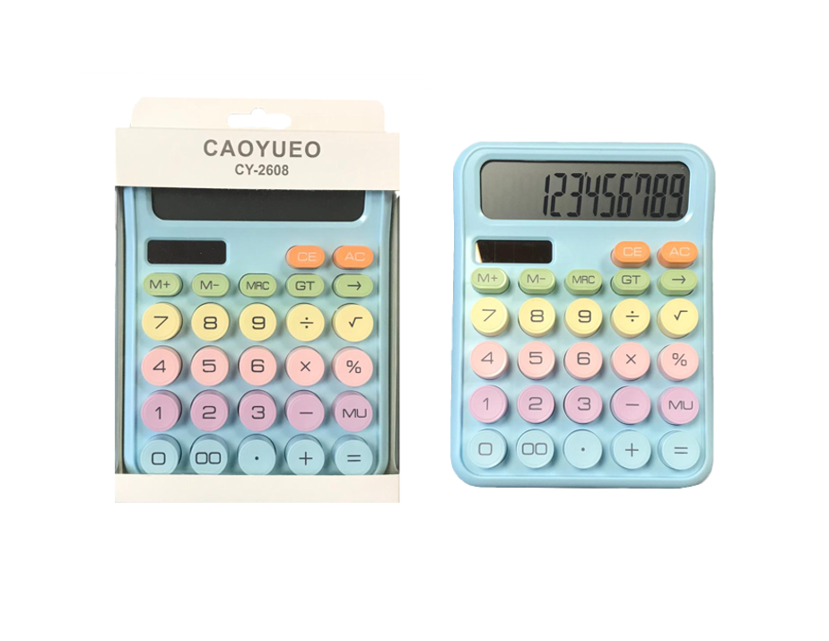 Calculator Round Button Numbers Plastic Pastel Round Button Calculator 15.5 x 12 cm Assorted Colours 7 ...