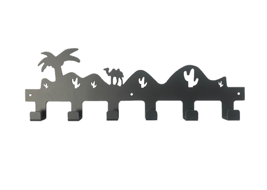 Metal Coat 6 Hook Hanger Rack with Camel Desert Silhouette Design 40cm Black 7849 (Parcel Rate)