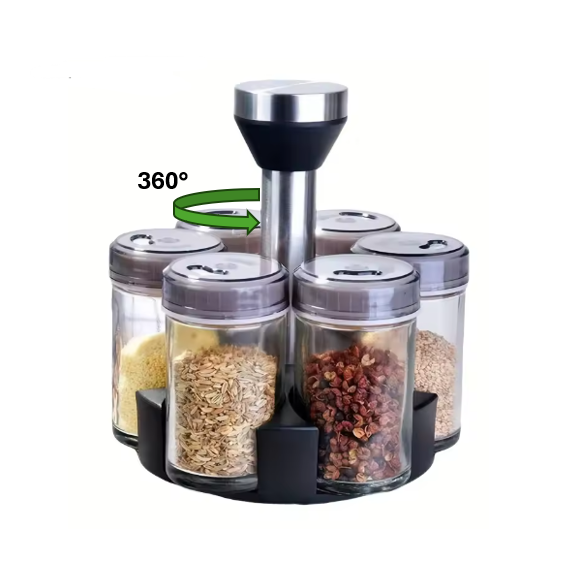 Rotating Glass Spice Jar Rack 6 Jars 16.5 x 14.5cm 7882 (Parcel Plus R ...
