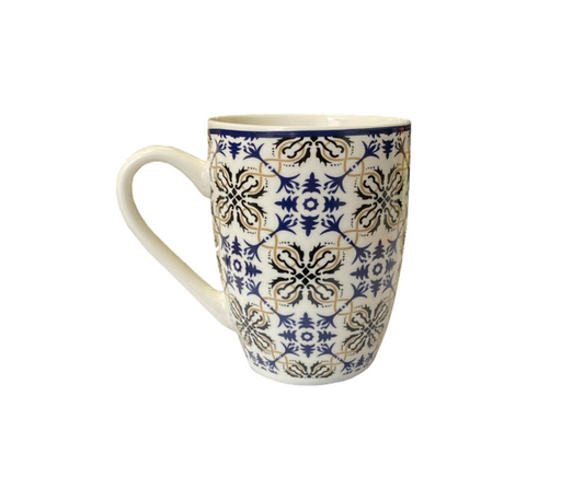 Ceramic Tea Coffee Mug with Patterned Printed Design 8.3 x 10.5cm Assorted Colours 7938 (Parcel Plus Rate)