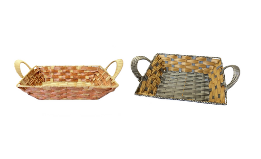 Rectangular Woven Fruit Gift Basket with Handles 29.5 x 23 x 7cm Assorted Colours 7986 (Parcel Rate)