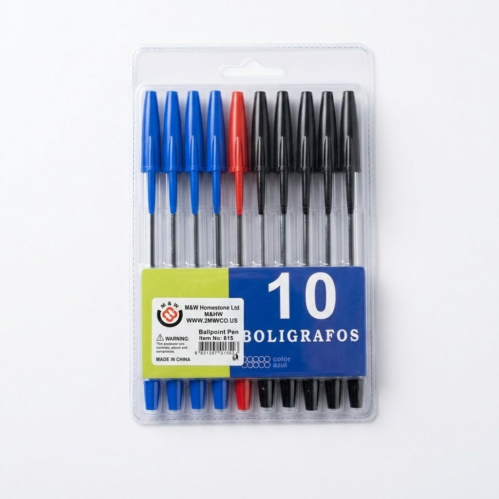 Stick Pes Classic Ballpoint Stick Pens Assorted Colours 10-Pack, Medium Point, S ...