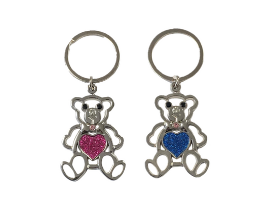 Metal Bear with Heart Keychain Keyring 9cm Assorted Colours 8095 (Large Letter Rate)