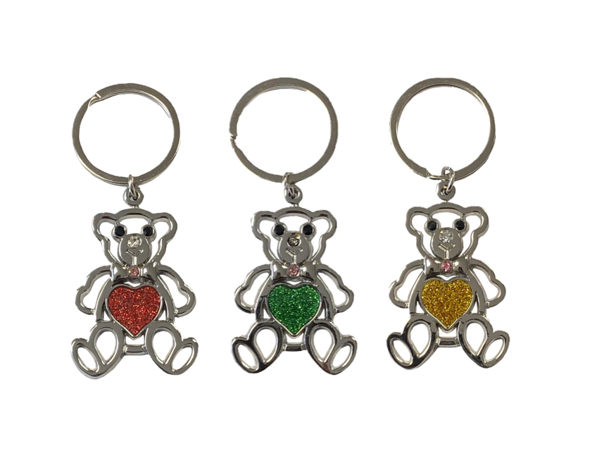 Metal Bear with Heart Keychain Keyring 9cm Assorted Colours 8095 (Large Letter Rate)