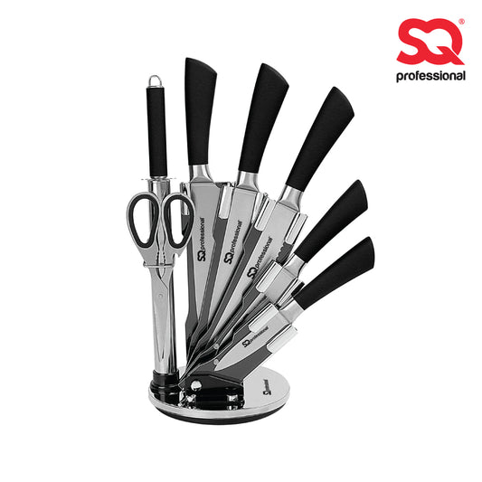 SQ Professional Stainless Steel Kitchen Knife Set of 8 Black 8742 (Parcel Rate)