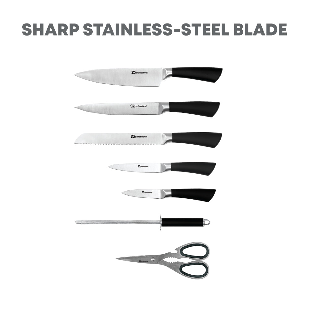 SQ Professional Stainless Steel Kitchen Knife Set of 8 Black 8742