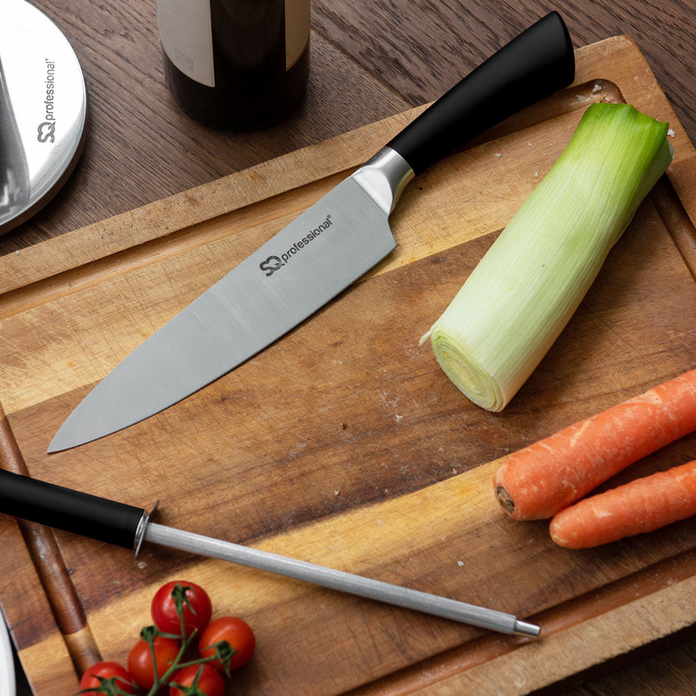 SQ Professional Stainless Steel Kitchen Knife Set of 8 Black 8742