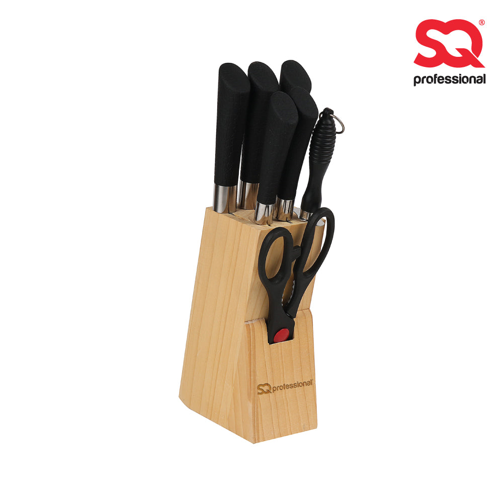 SQ Professional Stainless Steel Knife Set of 8 including Block and Scissors 8888