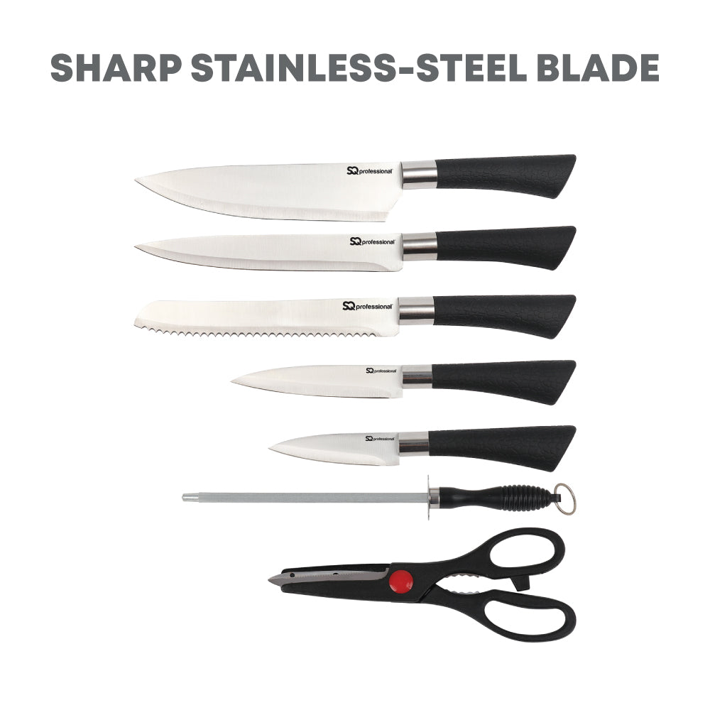 SQ Professional Stainless Steel Knife Set of 8 including Block and Scissors 8888