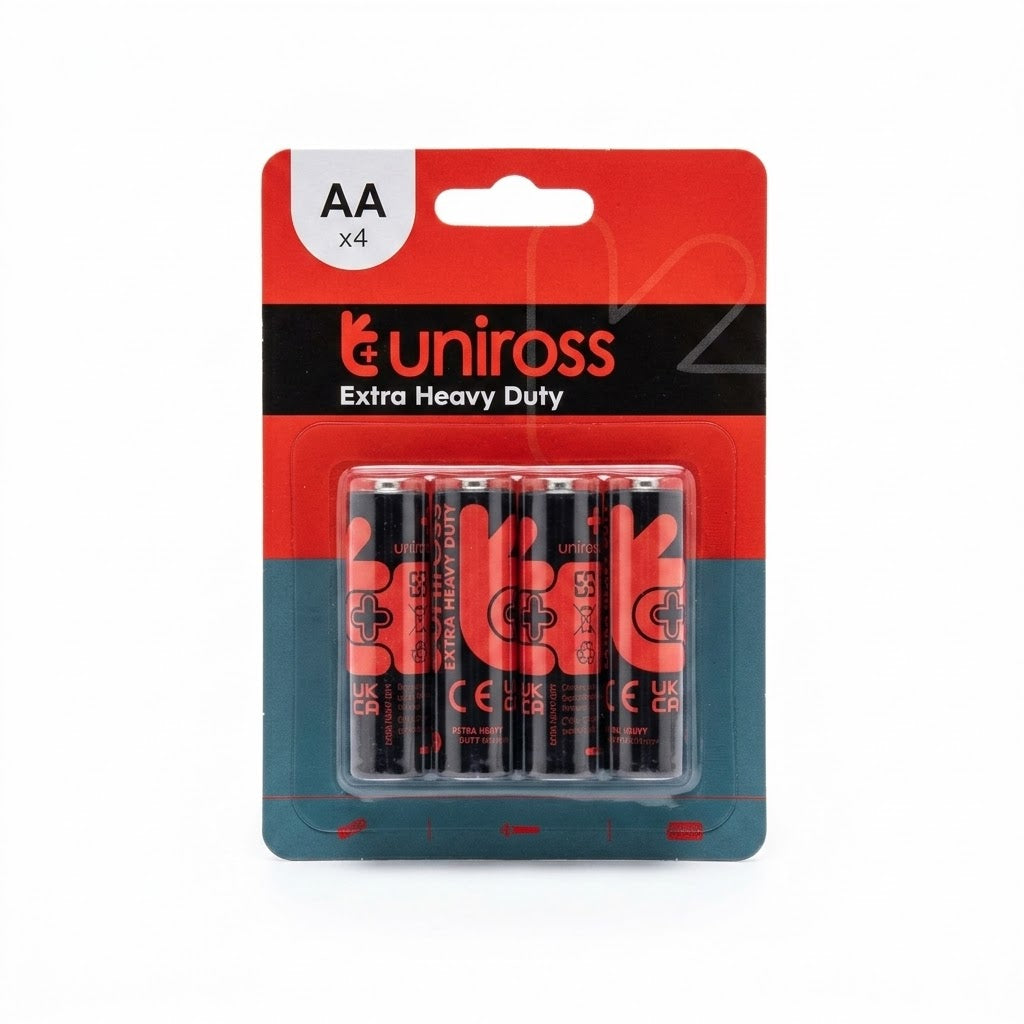 Uniross Extra Heavy Duty AA Batteries, Pack of 4, SKU UEAA4
