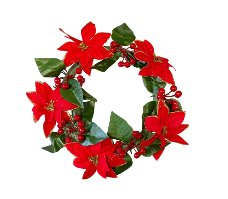 Plastic Christmas Festive Door Wreath Red Flowers Glitter Berries 25cm 9983 (Parcel Rate)